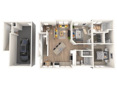 101 Depot, Smryna, TN Apartments 2b 2b 3D floor plan with garage